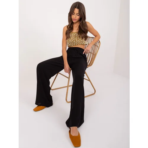 Fashion Hunters Black fabric palazzo trousers with ties