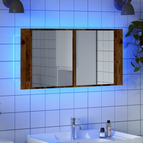 vidaXL LED omarica z ogledalom starinski les 90x12x45 cm inž. les Cene