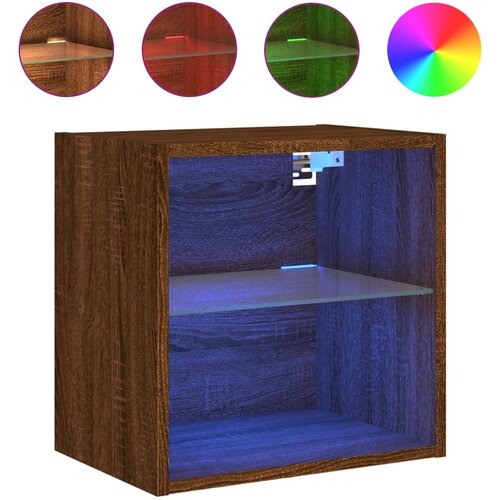  Noćni ormarići s LED svjetlima zidni 2 kom smeđa boja hrasta Slike