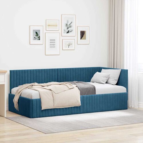 VidaXL Kutni okvir kreveta s uzglavljem Plava 90 x 200 cm Bar&amp;scaron;un Slike