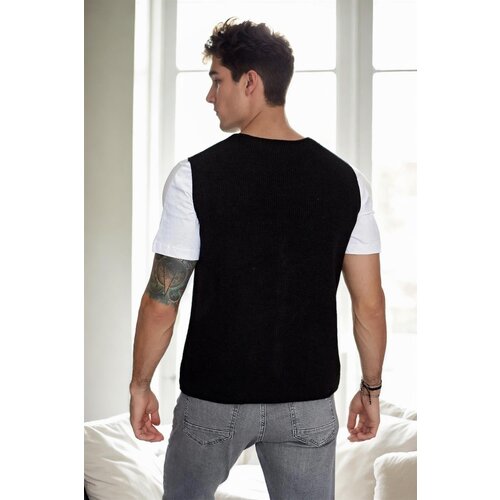 Dewberry 90862 Mens Knitwear Vest-BLACK Cene