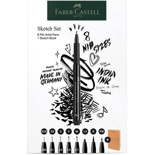  SET PITT ARTIST PEN PLUS SKETCHBOOK PK9 FABER CASTELL 267102 Slike