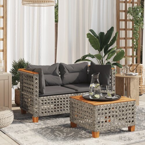  The Living Store Vrtni kotni kavč z blazinami 2 kosa siv poli ratan - Vrtni Kavč, (21479340) Cene