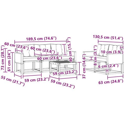  Set vanjskih sofa 6 kom. Prirodna i svjetlosiva Slike