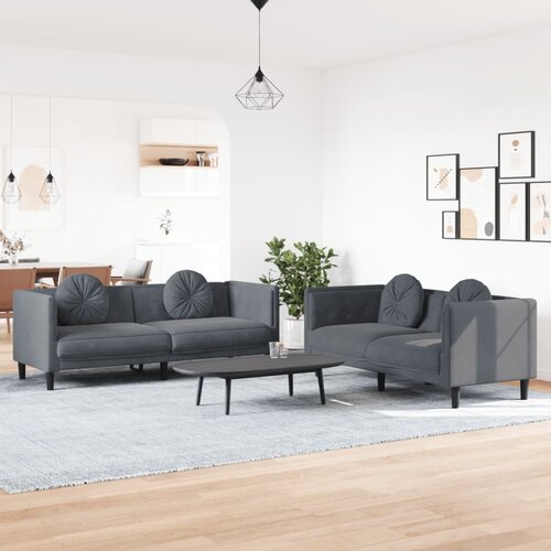  2-dijelni set sofa s jastucima tamnosivi baršunasti Cene