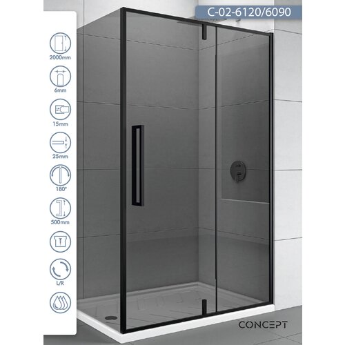 Copen Tuš kabina C-02-B6120/B6090 Absolut Black crni ram 120x90x200cm tamno staklo 6mm Cene