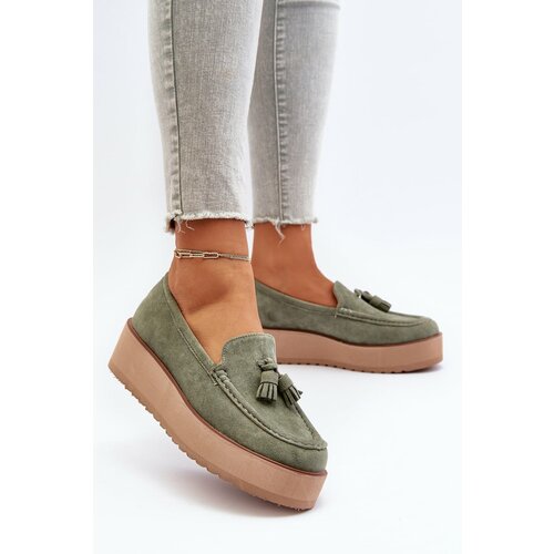 Kesi Women's platform loafers with fringes, green mialani Slike