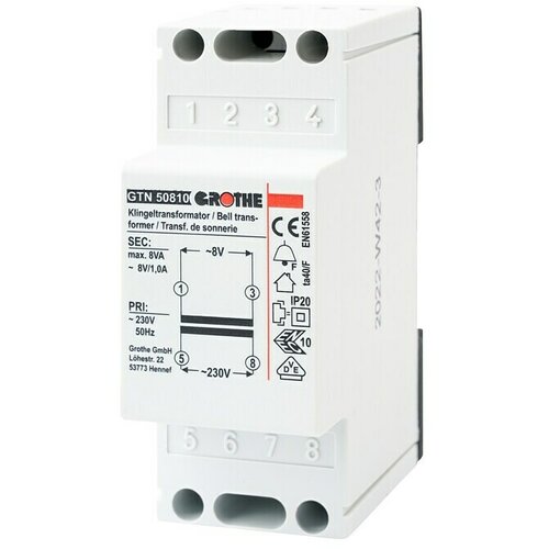 Grothe Transformator za zvono (Primarni napon: 230 V AC (50 Hz), Sekundarni napon: 8 V AC (1,0 A), Dodatna svojstva: Fail-Safe) Cijene
