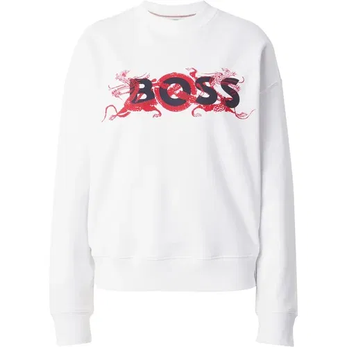 BOSS Black Sweater majica 'Econa' crvena / crna / bijela