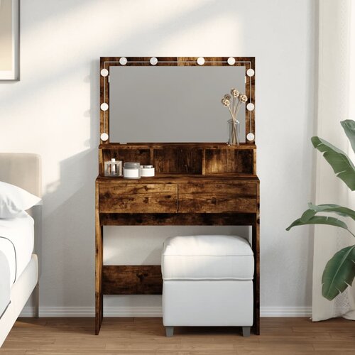 vidaXL Toaletni stolić LED boja dimljenog hrasta 80x41x134,5 cm Cijene
