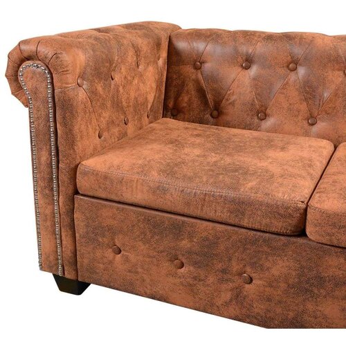 vidaXL kutna garnitura Chesterfield za 5 osoba od umjetne kože smeđa Cijene