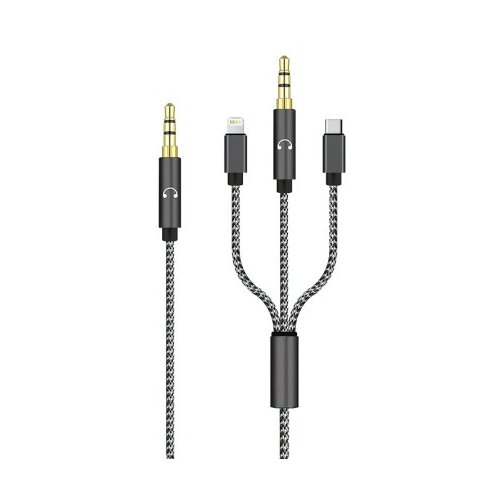  Adapter audio 3-in-1 3.5mm na type-c + aux + lightning crni ( AD429 ) Slike