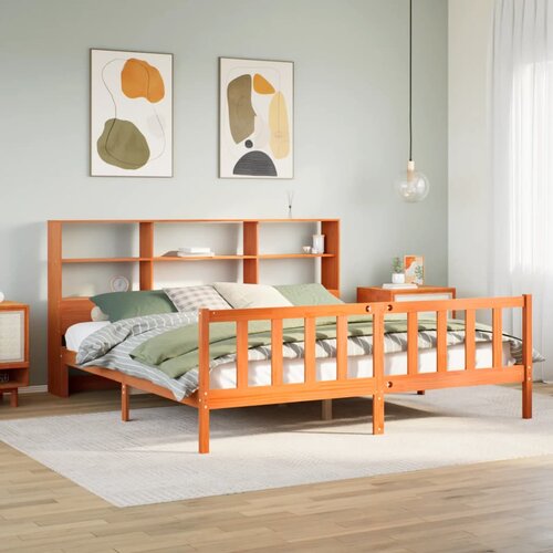 VidaXL Krevet s regalom za knjige bez madraca 180x200 cm od borovine Slike