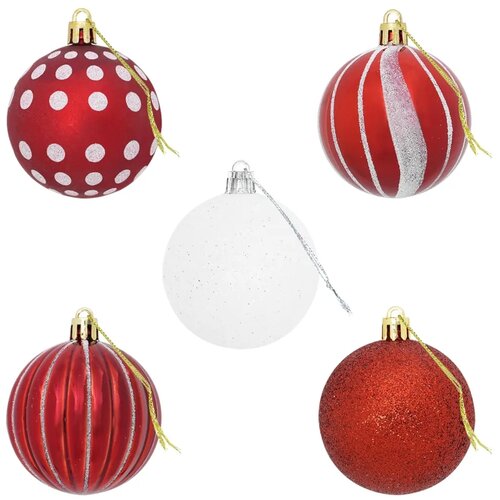  Set božićnih kuglica 30 kom. Crvena i bijela &amp;Oslash; 6 cm Plastika - Crvena i bijela (geometrijski motiv) Slike