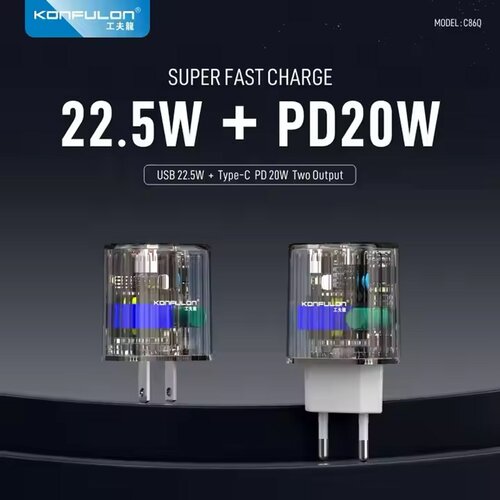  Kućni punjač KONFULON Joko C86Q PD 22.5W/ USB 3.0 22.5w sa kablom Type-C na Type-C beli 1m Slike