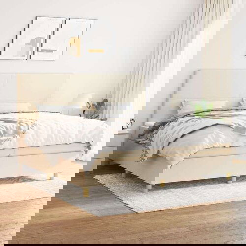  Box spring postelja z vzmetnico krem 200x200 cm blago, (20999353) Slike