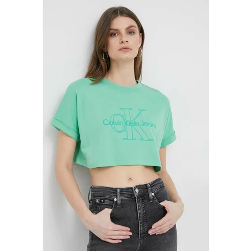 Calvin Klein Jeans Bombažna kratka majica zelena barva