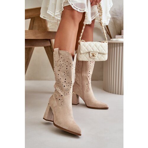 Kesi Openwork Ankle Boots With Pointed Toe Eco Suede Beige Nevithra Slike