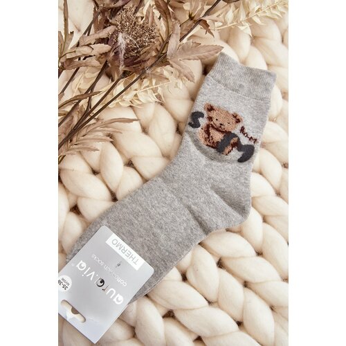 Kesi Warm cotton socks with teddy bear, grey Cene