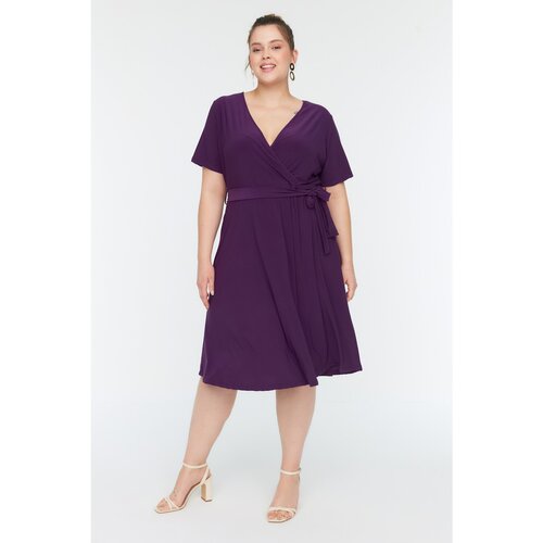 Trendyol Curve Purple Double Breasted Collar Knitted Dress Cene