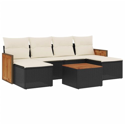  7-dijelni set vrtnih sofa od poliratana s jastucima crni Crna 59 x 62 x 69 cm Slike