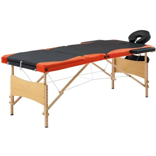  Sklopivi masažni stol s 3 zone drveni crno-narančasti