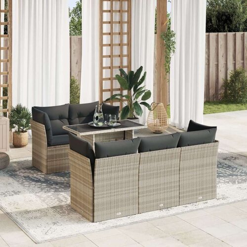 VidaXL 6-dijelni set vrtnih sofa od poliratana s jastucima svjetlosivi Slike