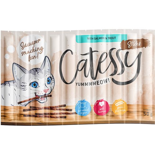 Catessy Varčno pakiranje palčke 50 x 5 g - Losos in postrv Slike