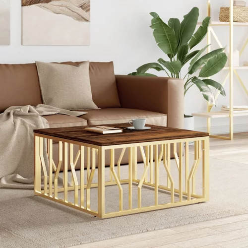  Stolić za kavu zlatni od nehrđajućeg čelika i obnovljenog drva