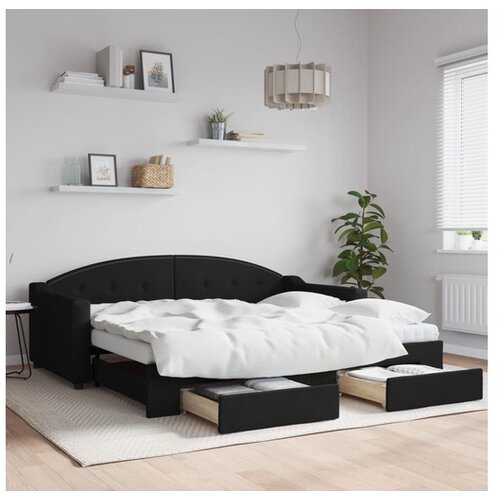 VidaXL Izvlečna dnevna postelja s predali črna 90x190 cm bla Slike