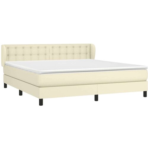 Boxspring - Krevet s oprugama i madracem krem 160x200 cm od umjetne kože - Krema 160 x 200 cm gumbi Slike