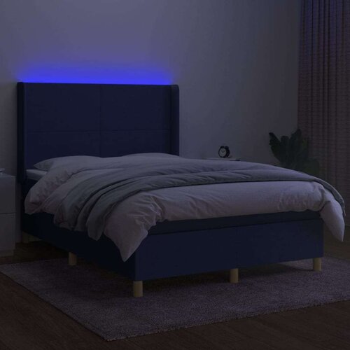  Box spring s madracem LED plavi 140x200 cm od tkanine Slike