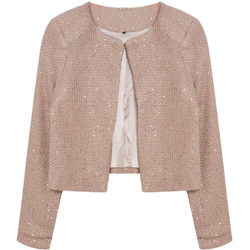 Trendyol beige lined sequin detailed jacket look knitted cardigan Cene