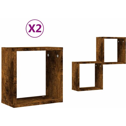  Zidne kockaste police 2 kom dimljeni hrast 30x15x30 cm Slike