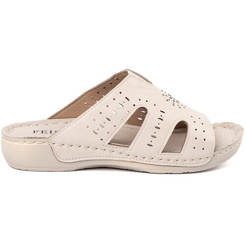 Shelvt Comfortable light beige flip-flops on a low wedge Slike