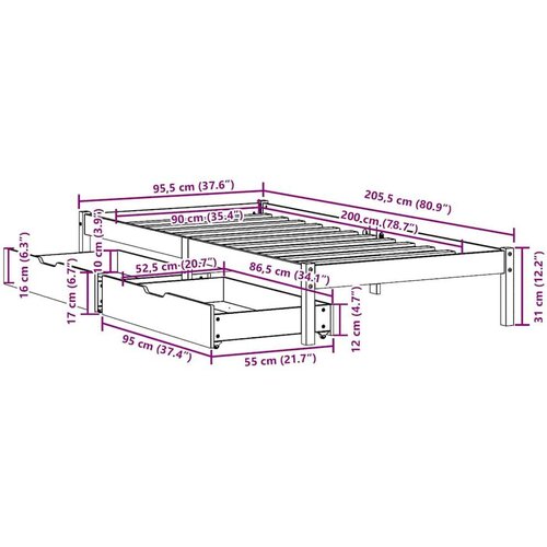 VidaXL Okvir kreveta bez madraca bijeli 90 x 200 cm masivna borovina Slike