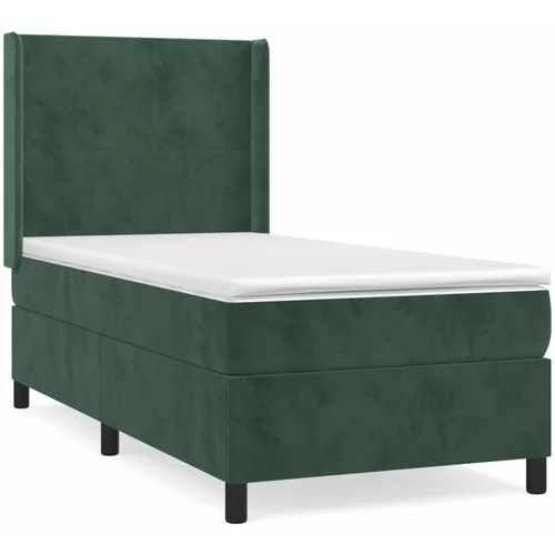 vidaXL Box spring postelja z vzmetnico temno zelena 90x200 cm žamet, (20900119)