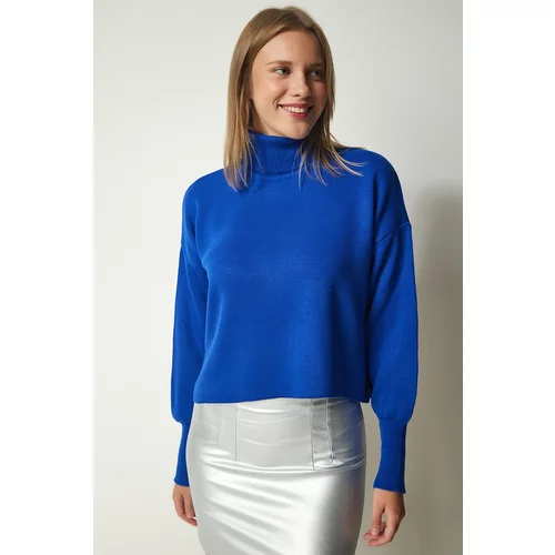 Happiness İstanbul Women's Blue Turtleneck Casual Knitwear Sweater