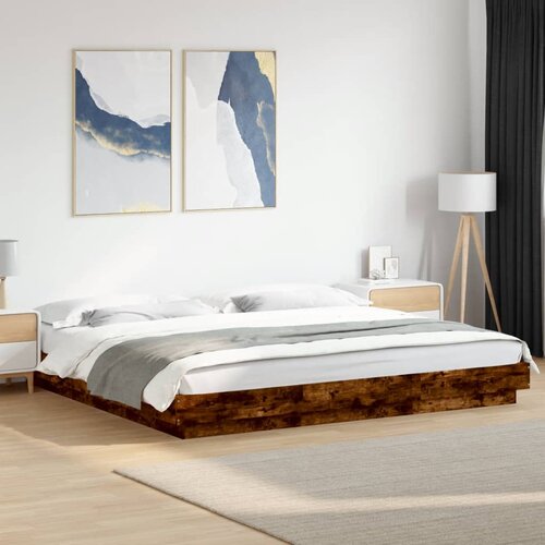  The Living Store Posteljni okvir z LED lučkami dim. hrast 200x200 cm inž. les - Posteljni Okvir, (21500952) Slike