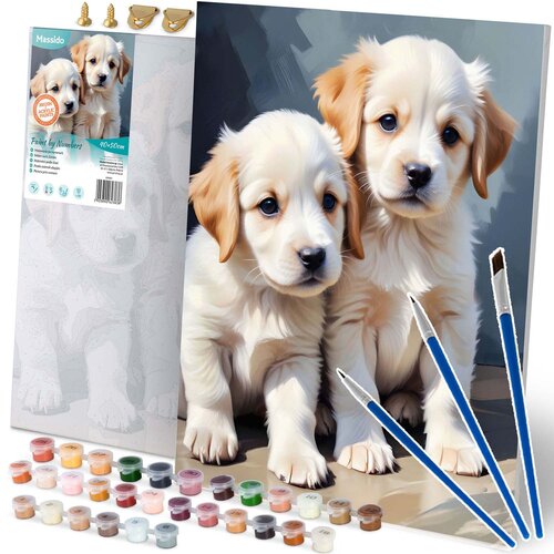 Massido Paint by Numbers Kit - 40x50 cm Puppies for All Ages, (21738658) Slike