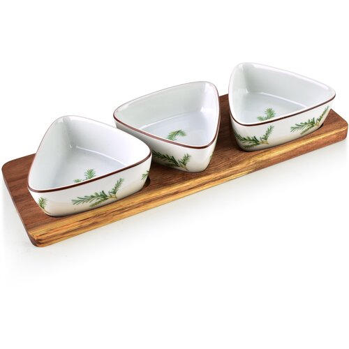 Mondex Deska s 3 skodelicami les/porcelan Allesken Modern 28x9,5cm bela 1 kpl, (5000179470) Cene