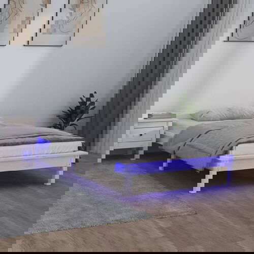 VidaXL LED posteljni okvir bel 90x190 cm 3FT trden les Slike