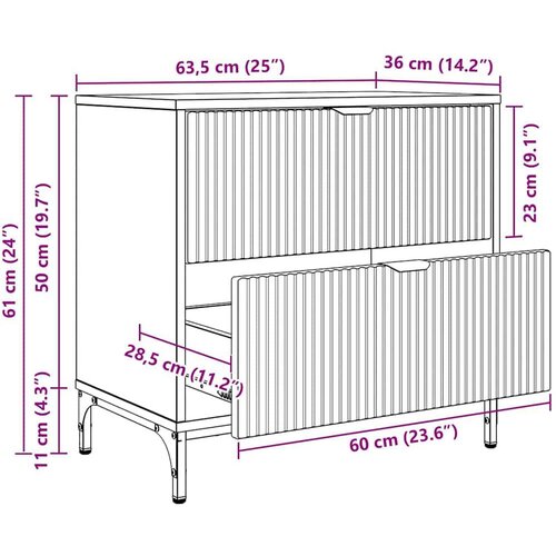 VidaXL Noćni ormarić sonoma hrast 63.5 x 36 x 61 cm Konstruirano drvo Slike