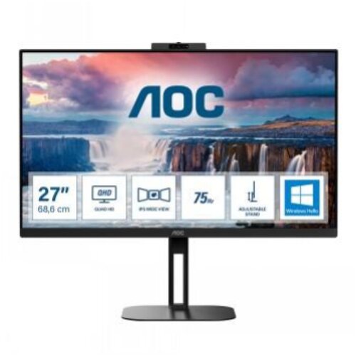 AOC Monitor 68,6 cm (27,0") Q27V5CW 2560x1440 75Hz VA 1ms HDMI DisplayPort USB-C 65W 4xUSB3.2 Pivot Kamera Zvočniki 3H sRGB FreeSync E-Line, (20533131) Cene
