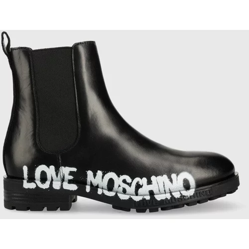 Love Moschino Kožne gležnjače za žene, boja: crna, ravna potpetica