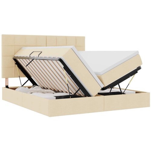 vidaXL Krevet s LED trakama s uzglavljem Krema 180 x 200 cm tkanina - Krema 180 x 200 cm Blok sa kvadratićima Cene