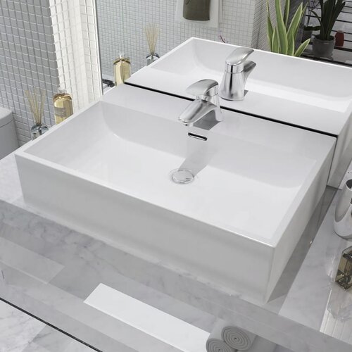 vidaXL Umivalnik z odprtino za armaturo bela keramika 60,5x42,5x14,5cm Cene