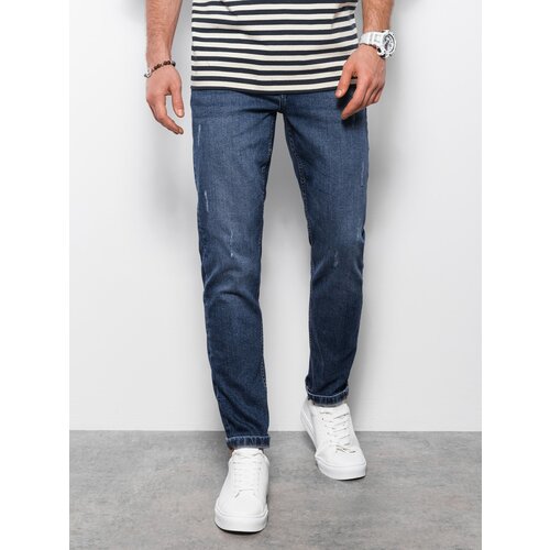 Ombre Spodnie męskie jeansowez przetarciami REGULAR FIT - ciemnoniebieskie Slike