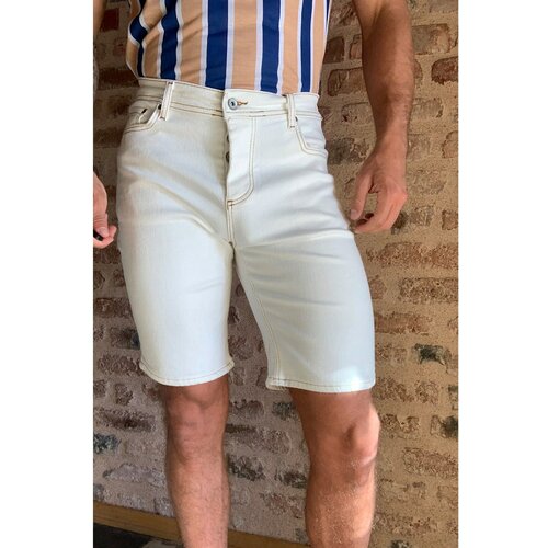 Trendyol white male regular fit tobacco stitched denim shorts &amp; bermuda Cene