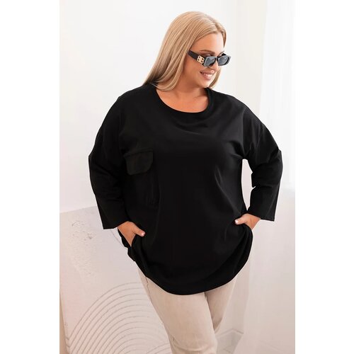 Kesi Włoski Plus Size women&amp;#039;s blouse with cotton, featuring a pocket and rolled-up sleeves black Slike